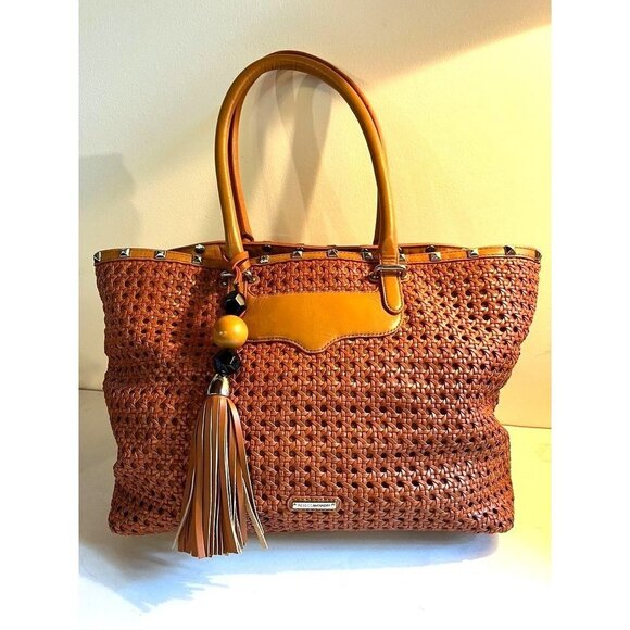 Rebecca Minkoff Leather Basket Weave Bag Large Satchel - Picture 1 of 9